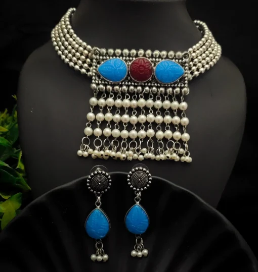 Glamaya Elegant Oxidised Choker Necklace & Earring Set: Trendy, Affordable, Stylish 2 GLAM-CN-OX-90-137366-150-2 Glamaya Elegant Oxidised Choker Necklace & Earring Set: Trendy, Affordable, Stylish 2 GLAM-CN-OX-90-137366-150-2