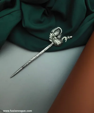 Glamaya Elegant Oxidised Peacock Bun Stick: Trendy Hair Accessory For Long Hair 1 GLAM-HA-OX-12-808803-27-5
