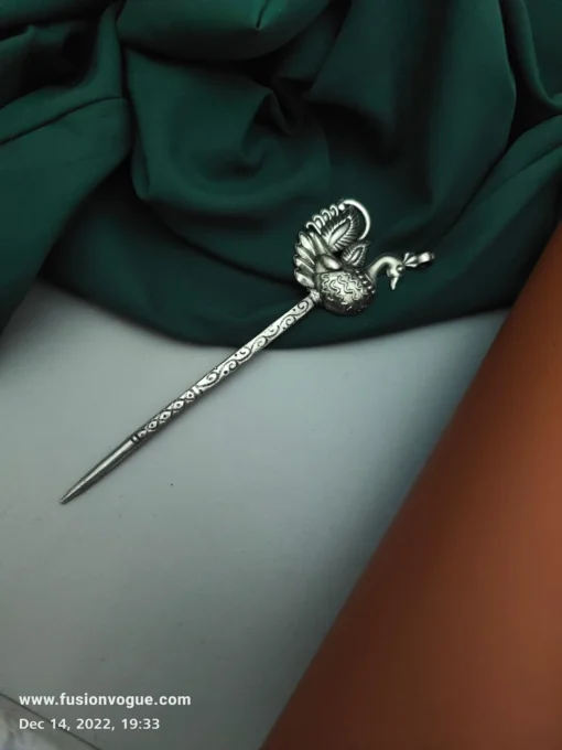 Glamaya Elegant Oxidised Peacock Bun Stick: Trendy Hair Accessory For Long Hair 1 GLAM-HA-OX-12-808803-27-5