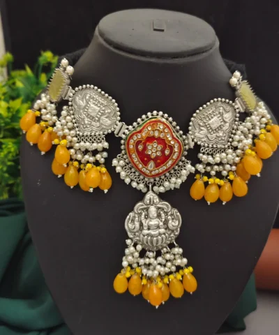 Glamaya Stylish Silver 92.5 Fusion Choker Necklace - Exclusive Designs 1 GLAM-NE-OX-80-750062-110-10