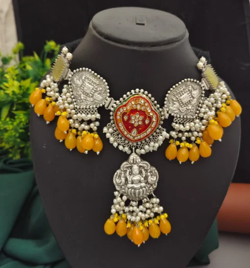 Glamaya Stylish Silver 92.5 Fusion Choker Necklace - Exclusive Designs 1 GLAM-NE-OX-80-750062-110-10