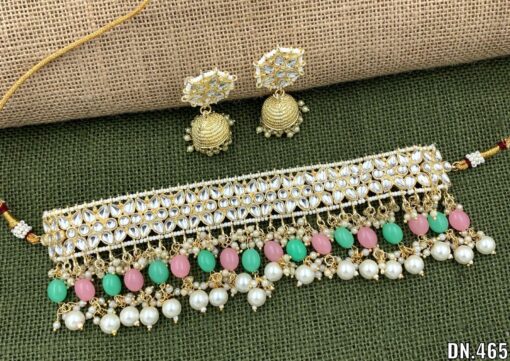 Glamaya Pink & Green Kundan Festival Choker Set 1 GLAM-CN-PE-116F3-302810-145-4