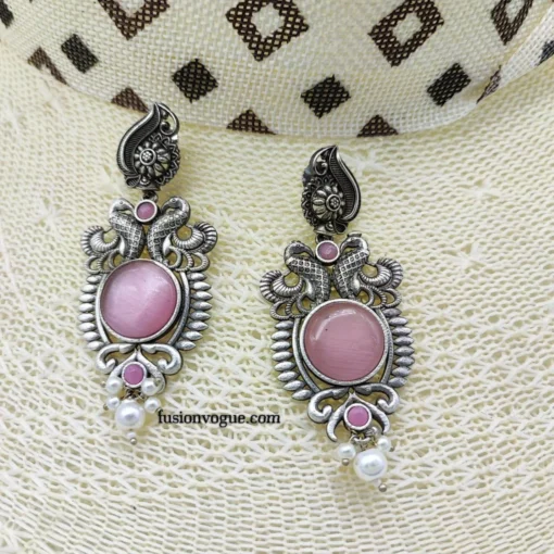 Glamaya Chic Monalisa Stone Silver Earrings: Trendy & Elegant Picks 1 GLAM-ER-ST-73F3-830271-100-3