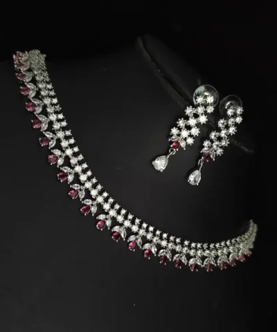 Glamaya Dazzling Cubic Zirconia Ruby Necklace Earring Set: Buy Online Now! 1 GLAM-CN-CZ-91F7-465939-175-6