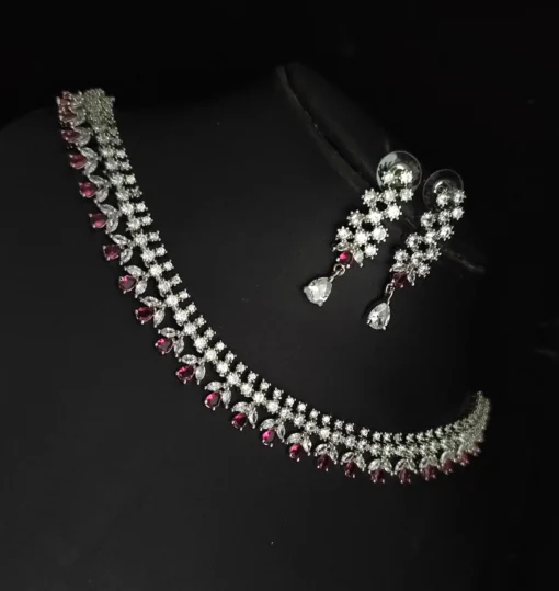 Glamaya Dazzling Cubic Zirconia Ruby Necklace Earring Set: Buy Online Now! 1 GLAM-CN-CZ-91F7-465939-175-6