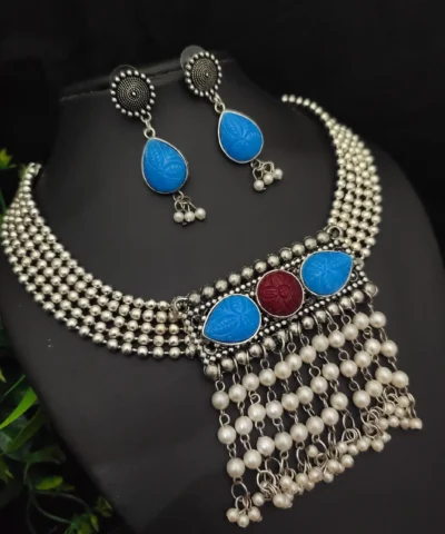Glamaya Elegant Oxidised Choker Necklace & Earring Set: Trendy, Affordable, Stylish 1 GLAM-CN-OX-90-137366-150-2