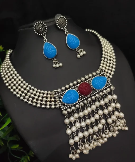 Glamaya Elegant Oxidised Choker Necklace & Earring Set: Trendy, Affordable, Stylish 1 GLAM-CN-OX-90-137366-150-2