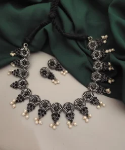 Glamaya Stylish Black Choker Necklace & Earring Set 1 GLAM-CN-OX-27-723850-43-10