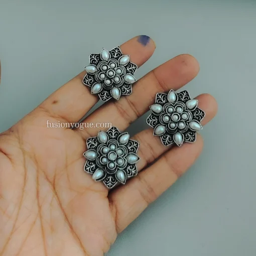 Glamaya Stylish Oxidised Pearl Combo Set For Women 1 GLAM-CE-PE-40-730907-71-2