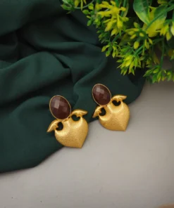Glamaya Chic Coffee Stone Stud Earrings - Matte Finish & Trendy 1 GLAM-ER-ST-40-562867-71-2