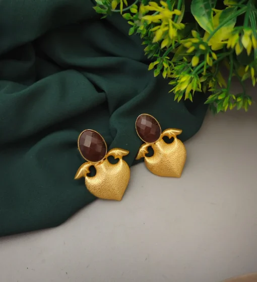Glamaya Chic Coffee Stone Stud Earrings - Matte Finish & Trendy 1 GLAM-ER-ST-40-562867-71-2