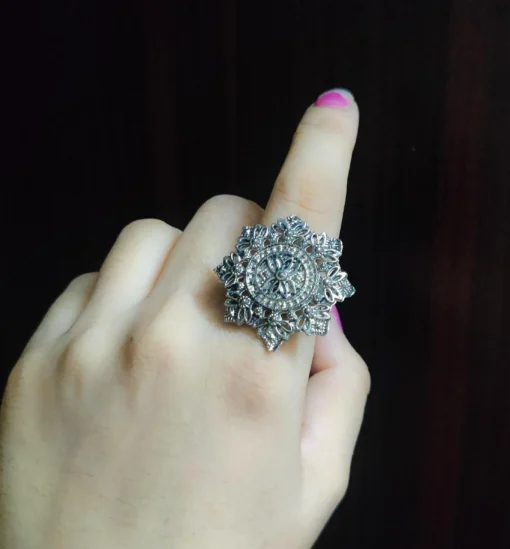 Glamaya Stylish German Silver Adjustable Ring: Boho Chic Statement Piece 1 GLAM-RI-OX-6F4-699359-11-7