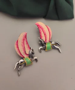 Glamaya Exquisite Oxidised Meenakari Horse Stud Earrings For Women 1 GLAM-ER-ME-40-641149-71-2