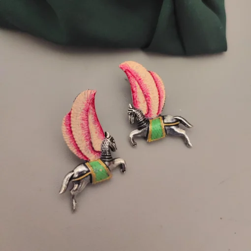 Glamaya Exquisite Oxidised Meenakari Horse Stud Earrings For Women 1 GLAM-ER-ME-40-641149-71-2