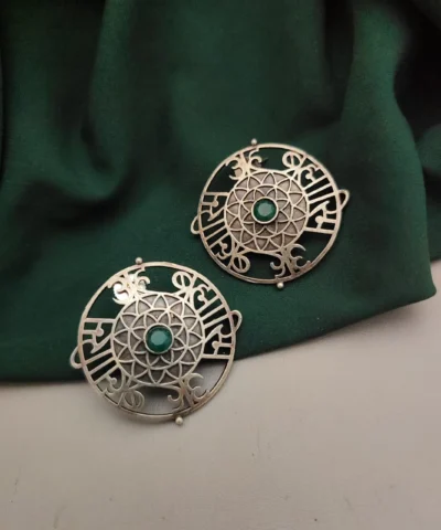 Glamaya Exquisite Brass Silver Stud Earring: Handcrafted Indian Beauty 2 GLAM-ER-BR-40-029410-71-2