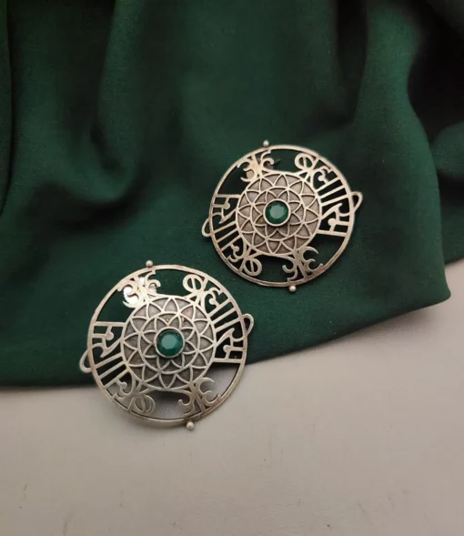 Glamaya Exquisite Brass Silver Stud Earring: Handcrafted Indian Beauty 2 GLAM-ER-BR-40-029410-71-2 Glamaya Exquisite Brass Silver Stud Earring: Handcrafted Indian Beauty 2 GLAM-ER-BR-40-029410-71-2