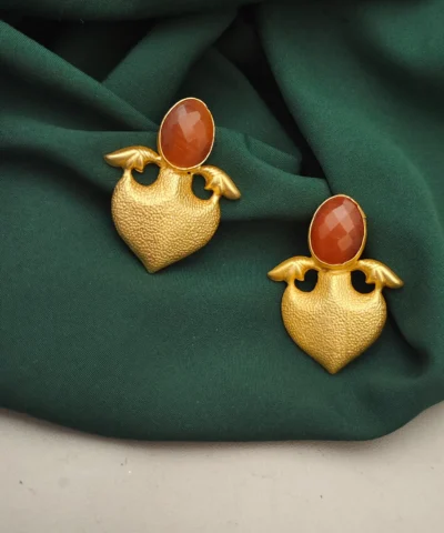 Glamaya Sleek Orange Stone Studs: Matte Finish Elegance 1 GLAM-ER-ST-40-758912-71-2