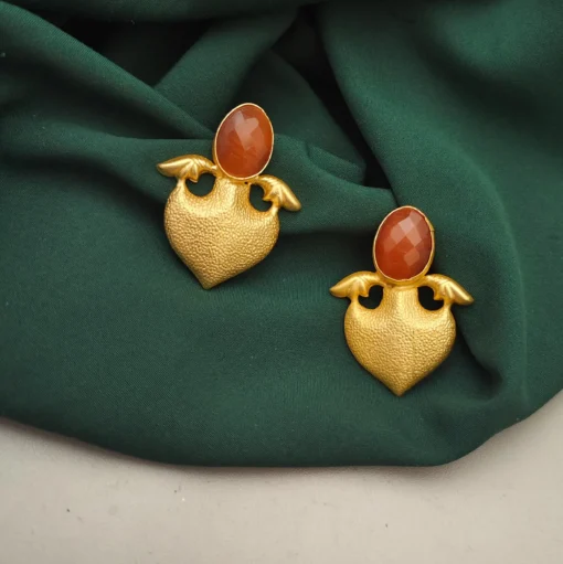 Glamaya Sleek Orange Stone Studs: Matte Finish Elegance 1 GLAM-ER-ST-40-758912-71-2