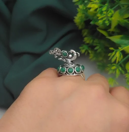 Glamaya Green Peacock Adjustable Ring – Trendy Women’s Oxidized Jewelry 2 GLAM-RI-OX-3F8-398973-8-8 Glamaya Green Peacock Adjustable Ring - Trendy Women's Oxidized Jewelry 2 GLAM-RI-OX-3F8-398973-8-8