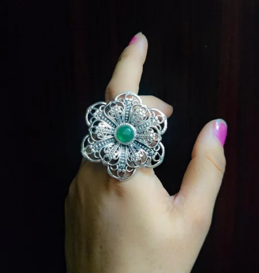 Glamaya Stylish Oxidised German Silver Adjustable Ring For Trendy Women 1 GLAM-RI-OX-6F4-403283-11-7