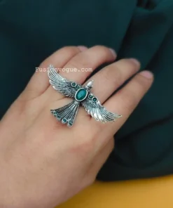 Glamaya Gorgeous Green Oxidised Bird Ring - Adjustable & Trendy 2 GLAM-RI-OX-23F3-971174-45-3