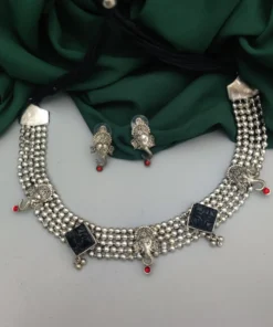 Glamaya Black Oxidised Genasha Stone Necklace Earrings 1 GLAM-CN-ST-30-939248-49-5