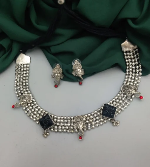 Glamaya Black Oxidised Genasha Stone Necklace Earrings 1 GLAM-CN-ST-30-939248-49-5