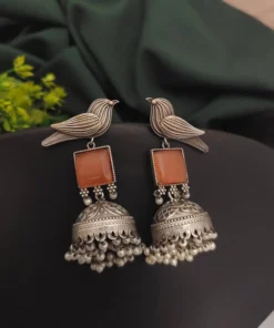 Glamaya Exquisite Bird Silver Jhumka: Traditional Indian Elegance 1 GLAM-ER-ST-22-105533-30-10
