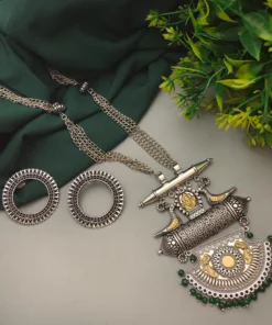 Glamaya Elegant Peacock Two-tone Long Necklace Set 1 GLAM-CN-TT-53F3-037018-100-3