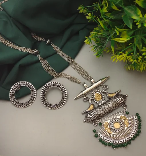 Glamaya Elegant Peacock Two-tone Long Necklace Set 1 GLAM-CN-TT-53F3-037018-100-3