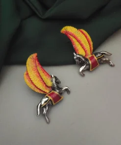 Glamaya Exquisite Oxidised Meenakari Horse Studs: Traditional Indian Elegance 1 GLAM-ER-ME-40-059647-71-2