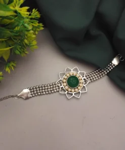 Glamaya Green Oxidised Flower Bracelet: Handmade Chic For Women 1 GLAM-BB-OX-50-511555-82-2