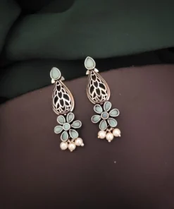 Glamaya Mint Green Silver Lookalike Stud Earrings: Affordable Trendy Fashion 1 GLAM-ER-OX-9-498075-15-10