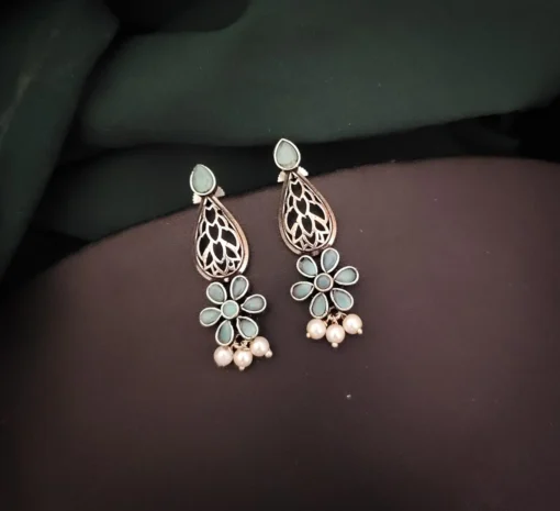 Glamaya Mint Green Silver Lookalike Stud Earrings: Affordable Trendy Fashion 1 GLAM-ER-OX-9-498075-15-10