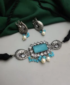 Glamaya Fish Necklace With Monalisa Stones Set: Elegant Oxidized Jewelry 1 GLAM-CN-ST-25-430812-43-10