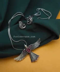 Glamaya Pink Bird Chain Necklace Earrings Set - Stylish Combo 1 GLAM-CN-OX-15F7-924163-25-7