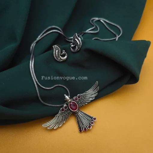 Glamaya Pink Bird Chain Necklace Earrings Set - Stylish Combo 1 GLAM-CN-OX-15F7-924163-25-7