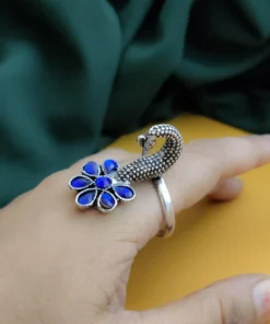 Glamaya Multicolour Oxidised Peacock Flower Ring: Indian Traditional Beauty 2 GLAM-RI-OX-15-004810-25-6