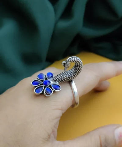 Glamaya Multicolour Oxidised Peacock Flower Ring: Indian Traditional Beauty 2 GLAM-RI-OX-15-004810-25-6