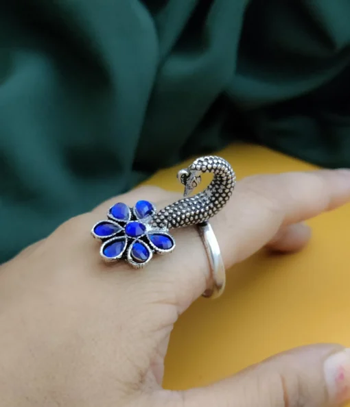 Glamaya Multicolour Oxidised Peacock Flower Ring: Indian Traditional Beauty 2 GLAM-RI-OX-15-004810-25-6 Glamaya Multicolour Oxidised Peacock Flower Ring: Indian Traditional Beauty 2 GLAM-RI-OX-15-004810-25-6