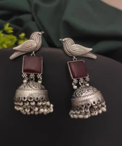 Glamaya Exquisite Silver Monalisa Stone Jhumka Earrings 1 GLAM-ER-ST-73F3-933593-100-3