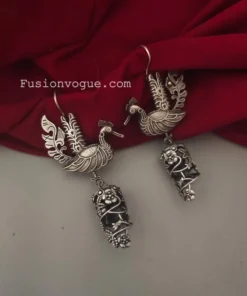 Glamaya Peacock Design Oxidised Silver Jhumka Earrings 1 GLAM-ER-OX-50-362051-82-2