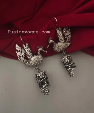 Glamaya Peacock Design Oxidised Silver Jhumka Earrings 1 GLAM-ER-OX-50-362051-82-2