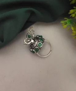 Glamaya Green Peacock Adjustable Ring - Trendy Women's Oxidized Jewelry 1 GLAM-RI-OX-3F8-398973-8-8