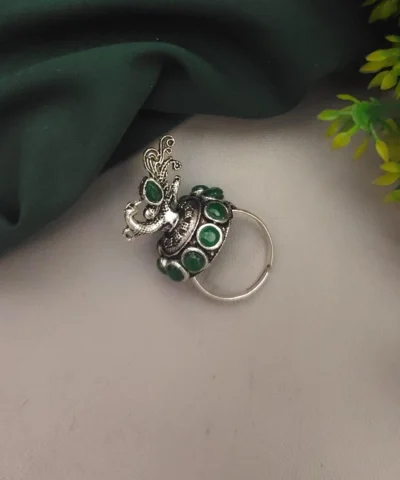 Glamaya Green Peacock Adjustable Ring - Trendy Women's Oxidized Jewelry 1 GLAM-RI-OX-3F8-398973-8-8