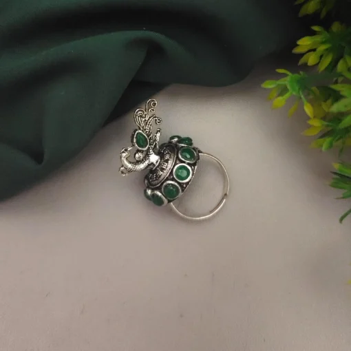 Glamaya Green Peacock Adjustable Ring - Trendy Women's Oxidized Jewelry 1 GLAM-RI-OX-3F8-398973-8-8