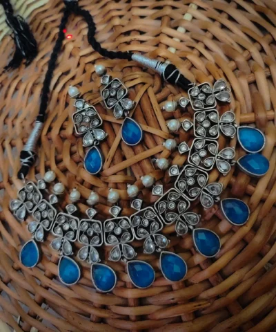 Glamaya Stunning Blue Choker Necklace & Earrings Set 1 GLAM-CN-OX-85F7-586031-150-7