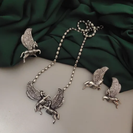 Glamaya Stunning Oxidized Horse Jewelry Set - Silver Combo 1 GLAM-CN-OX-60-050283-89-2