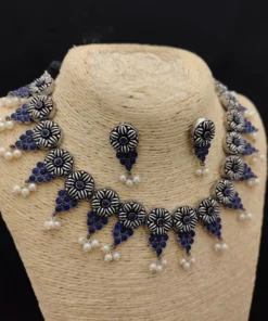 Glamaya Blue Silver Lookalike Choker Earring Set: Trendy Combo For All Ages 2 GLAM-CN-OX-54-116396-86-5