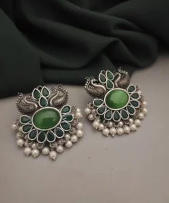 Glamaya Peacock Design Silver Stud Earring With Semi Precious Stones 1 GLAM-ER-ST-30-603938-49-5